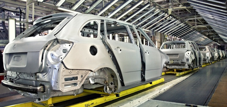 Vehicles at car assembly plant