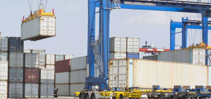 Cargo containers in shipping yard