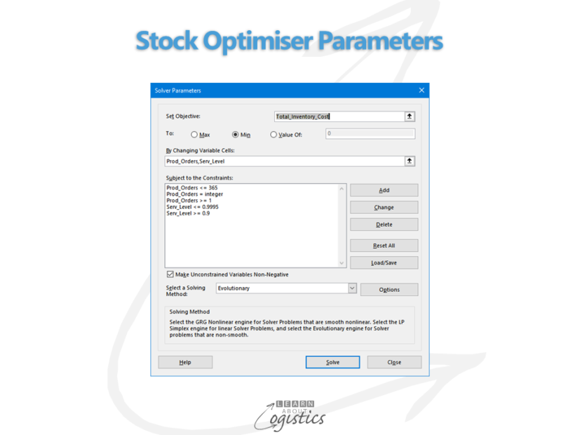 Stock Optimiser Parameters